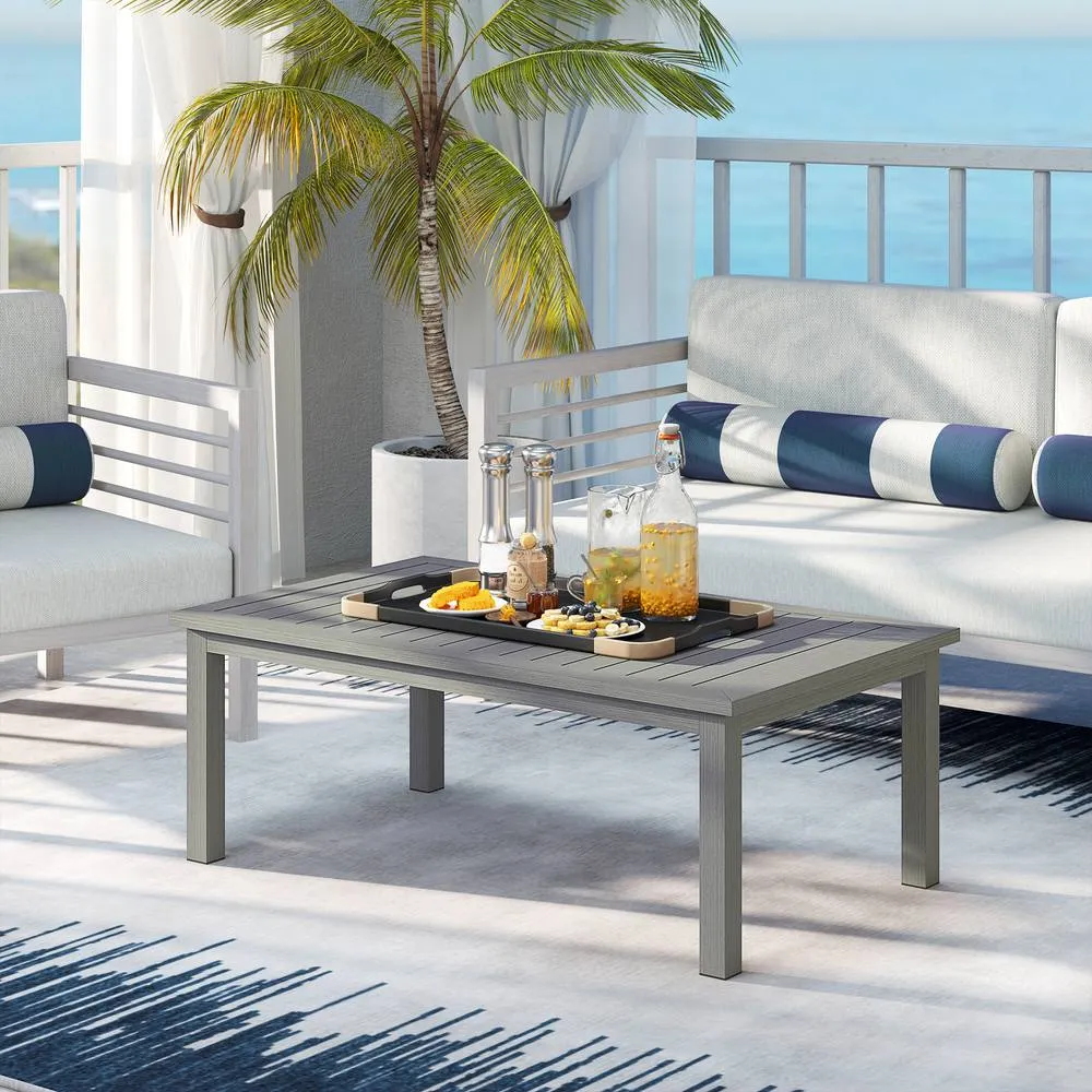 OUTSUNNY Aluminium Outdoor Coffee Table Patio Table with Slat Top, Grey