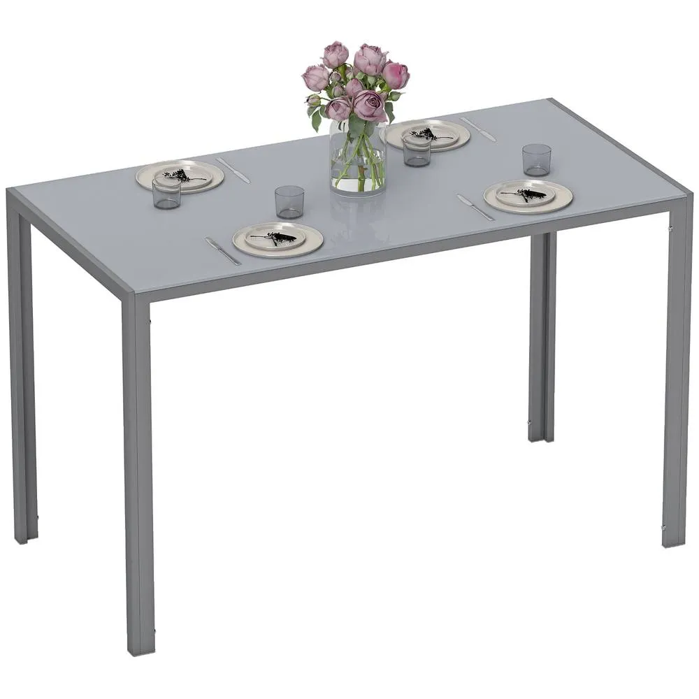 HOMCOM Modern Rectangular 4 Seater Dining Table with Tempered Glass Top in Grey 2