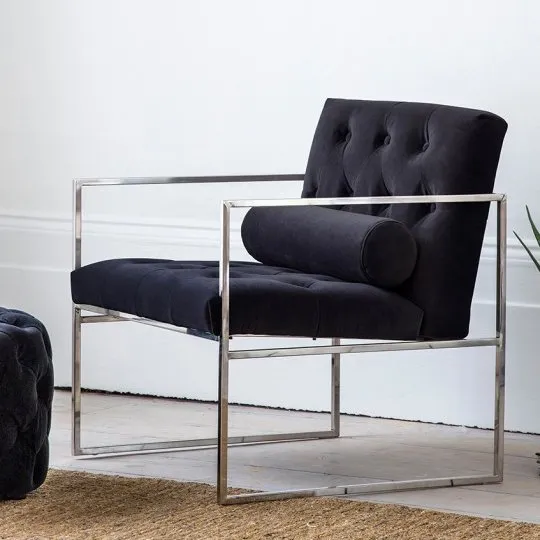 Sergio Jet Velvet Bedroom Armchair With Metal Frame