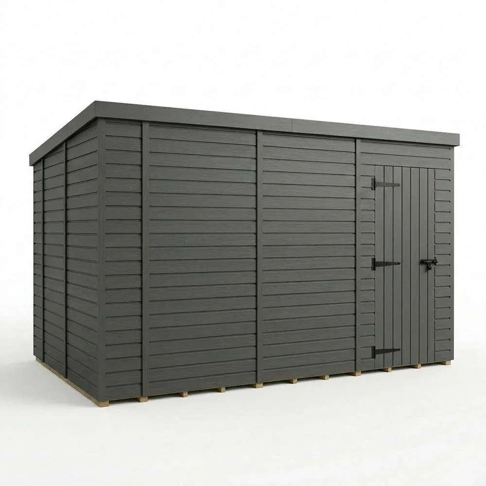 Buttercup Farm 14ft x 10ft Composite Pent Garden Shed Single Door No Windows in Grey 1