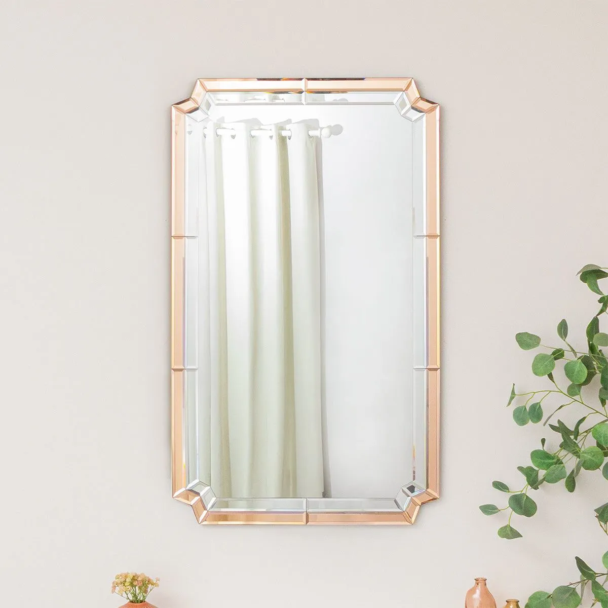 Melody Maison Rectangle Pink Glass Art Deco Wall Mirror 60cm X 100cm in Dark Pink