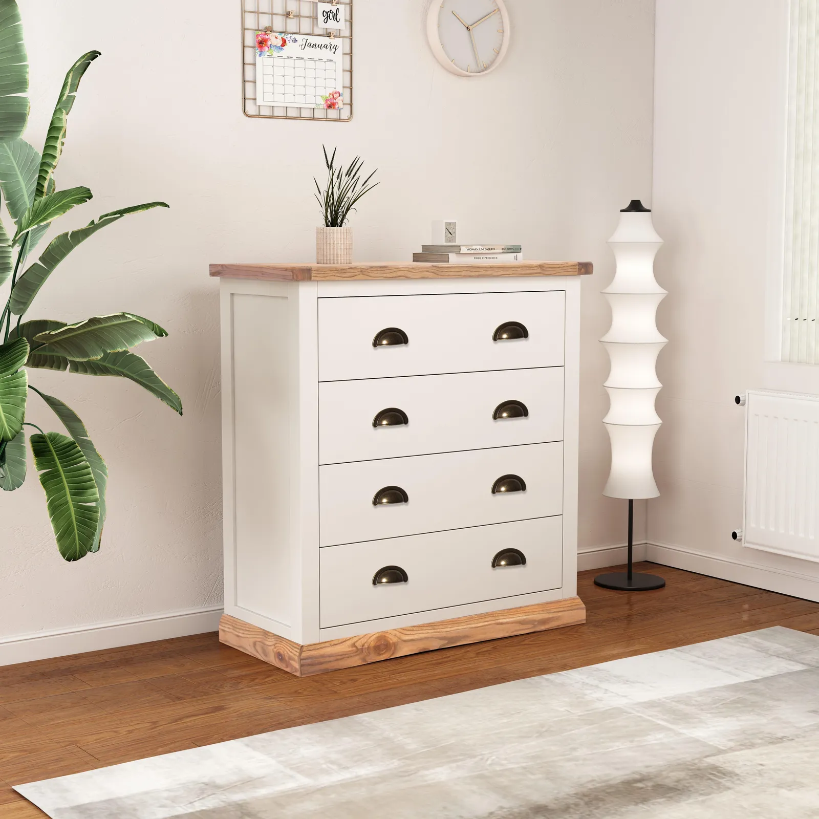 Cabinet Bits Tropea 4 Drawer Chest of Drawers Brass Cup Handle in Off-White