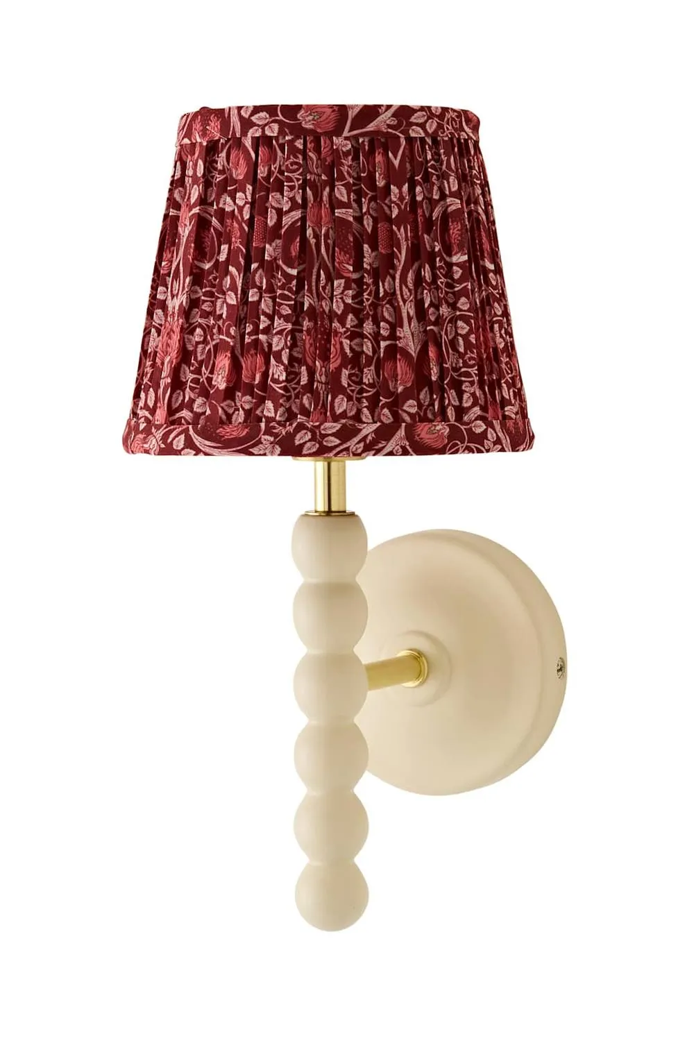 ValueLights Bobbins Burgundy Floral Pleated Shade Wooden Bobble Wall Light in Cream 6