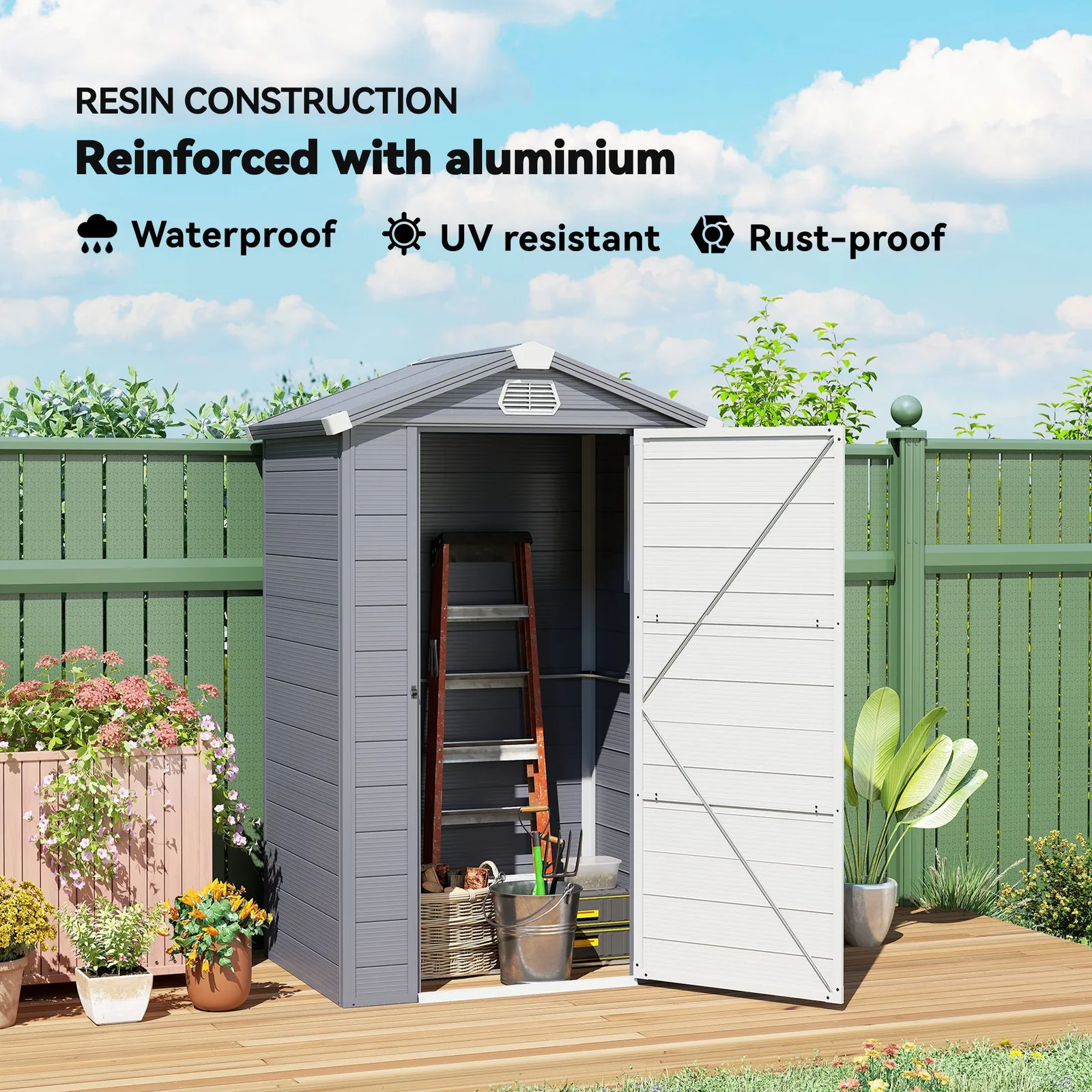 OUTSUNNY 4 x 3ft Garden Shed Storage with Foundation Kit & Vents in Dark Grey 6