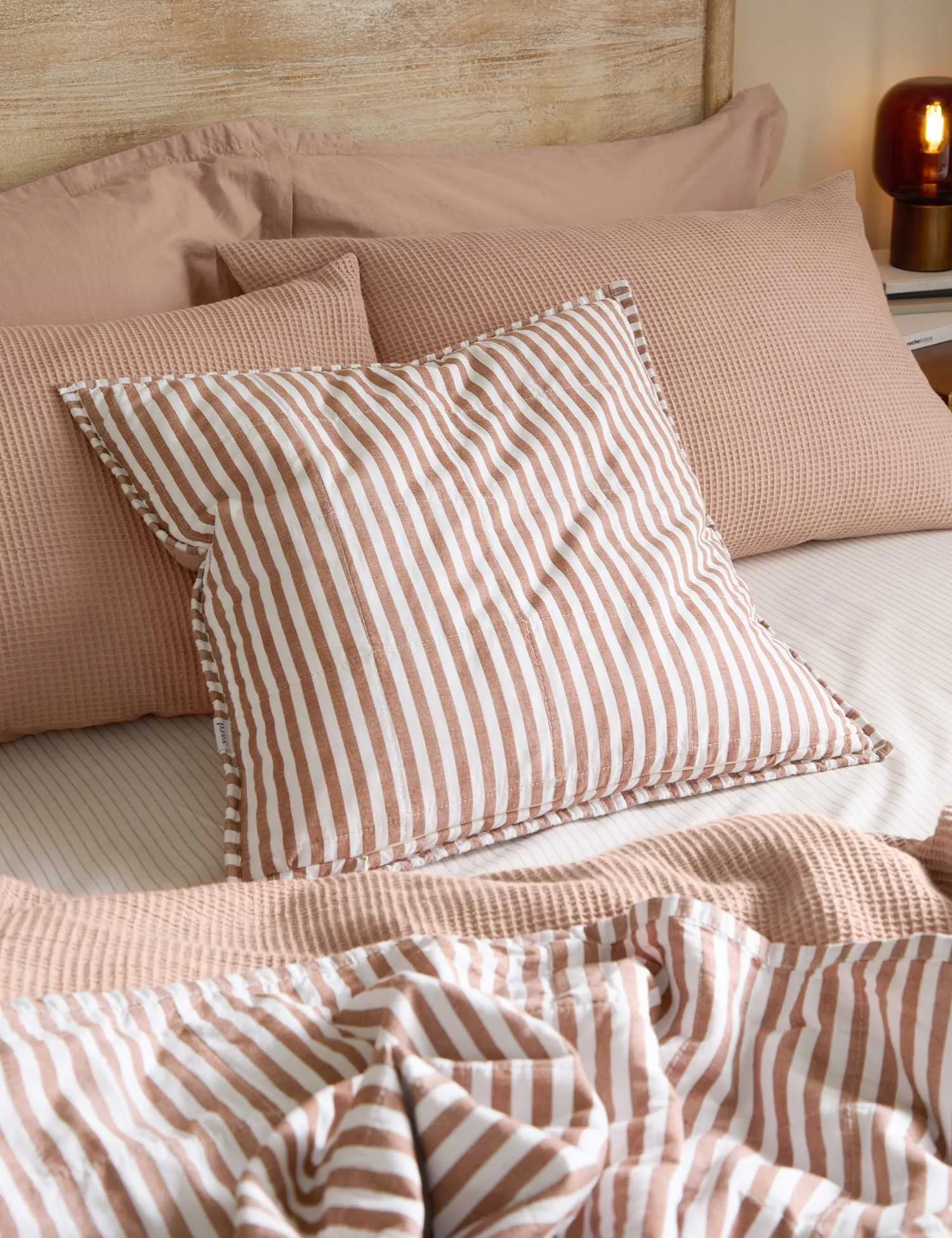 YARD Hebden Striped Cotton Cushion Pink Mix