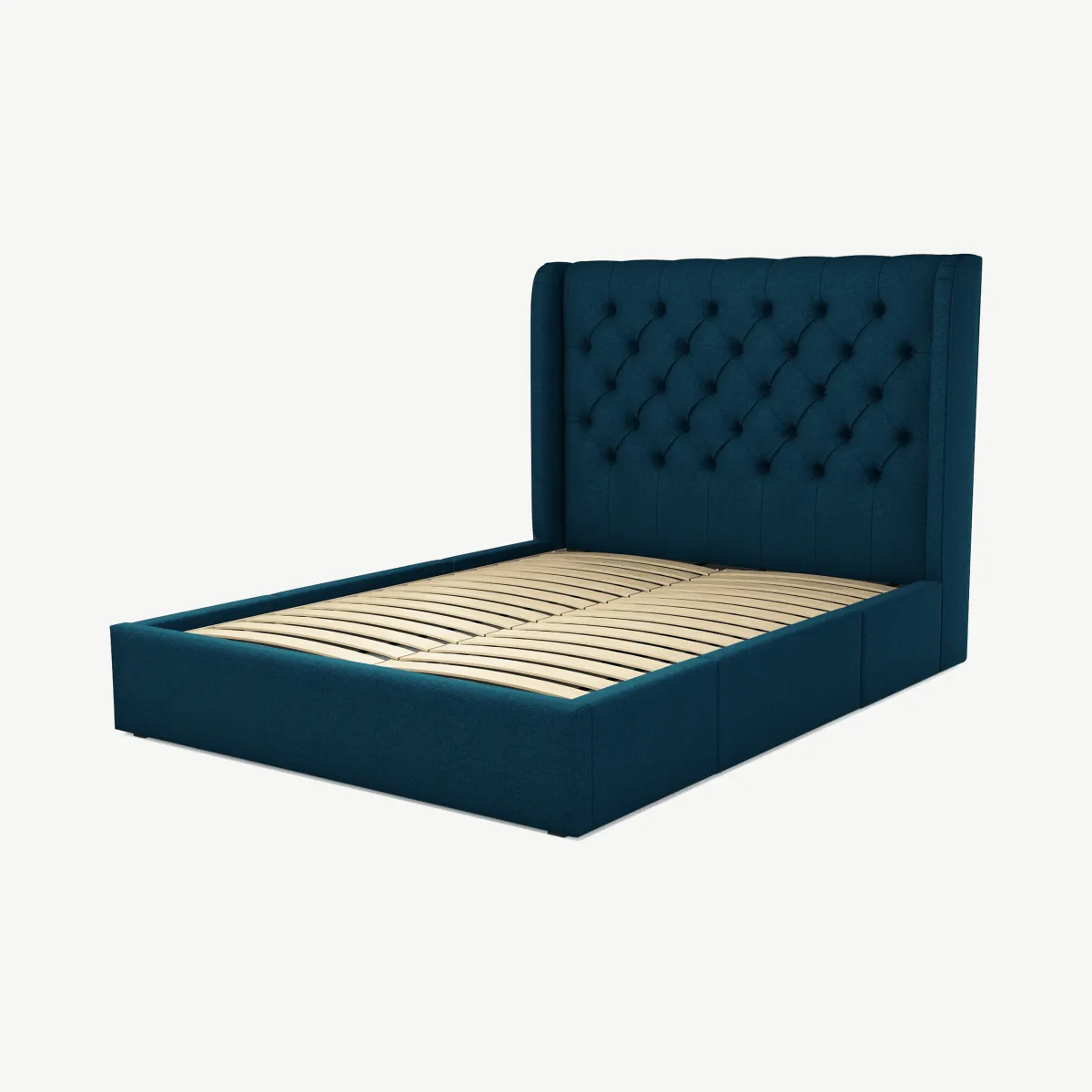 Romare King Size Bed with Storage Drawers, Shetland Navy Wool