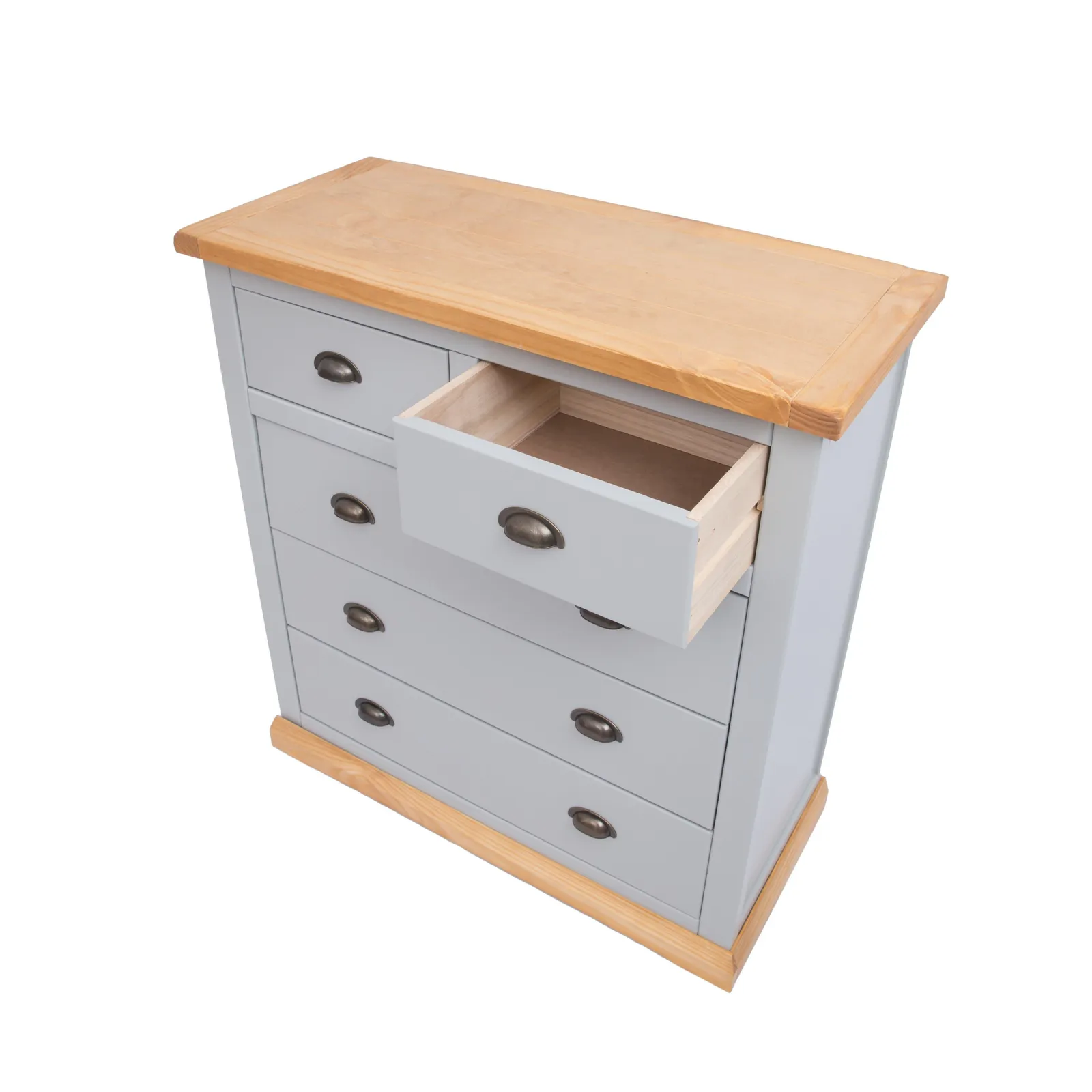 Cabinet Bits Bomporto 5 Drawer Chest of Drawers Brass Cup Handle in Light Grey 4