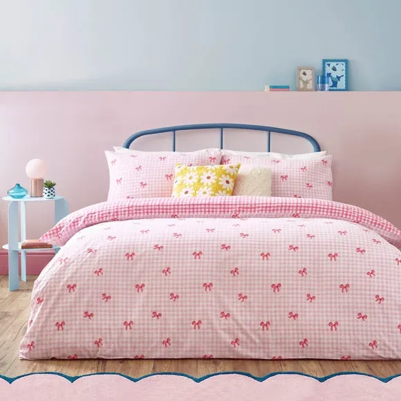 Gingham Bows Reversible Duvet Cover and Pillowcase Set 1