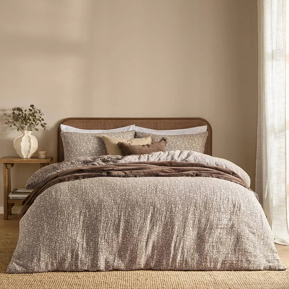 Yard Perrie Leaf Muslin 100% Cotton Duvet Cover Set in Chocolate 3
