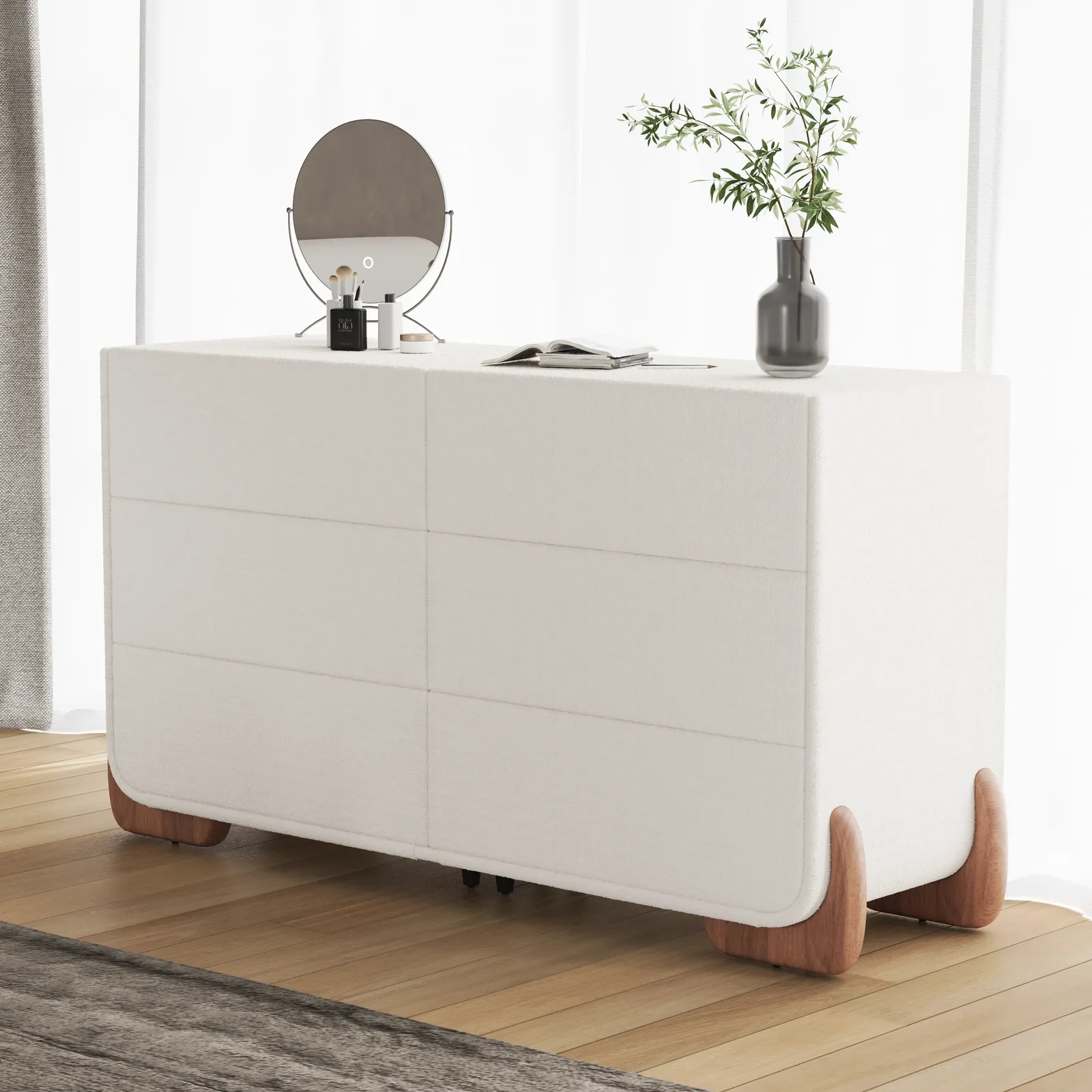 Boucle Curva 1600 mm White 6 Drawer Smart Dresser Chest