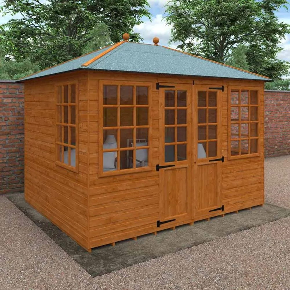 Buttercup Farm 10 x 8 Feet Georgian Pyramid 12mm Shed - Solid Wood/Softwood/Pine in Burnt Orange 4