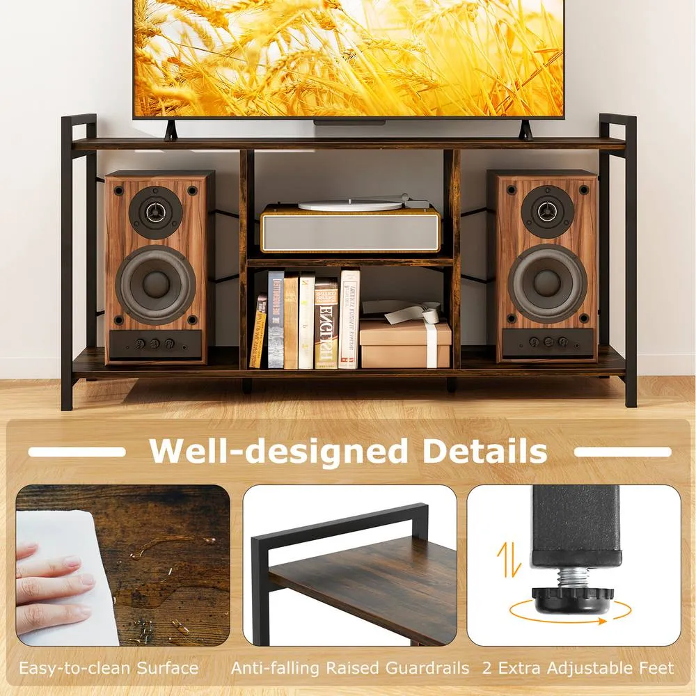 Costway TV Stand for 55" TVs Industrial Entertainment Center w/4 Shelves-Brown in Brown 2