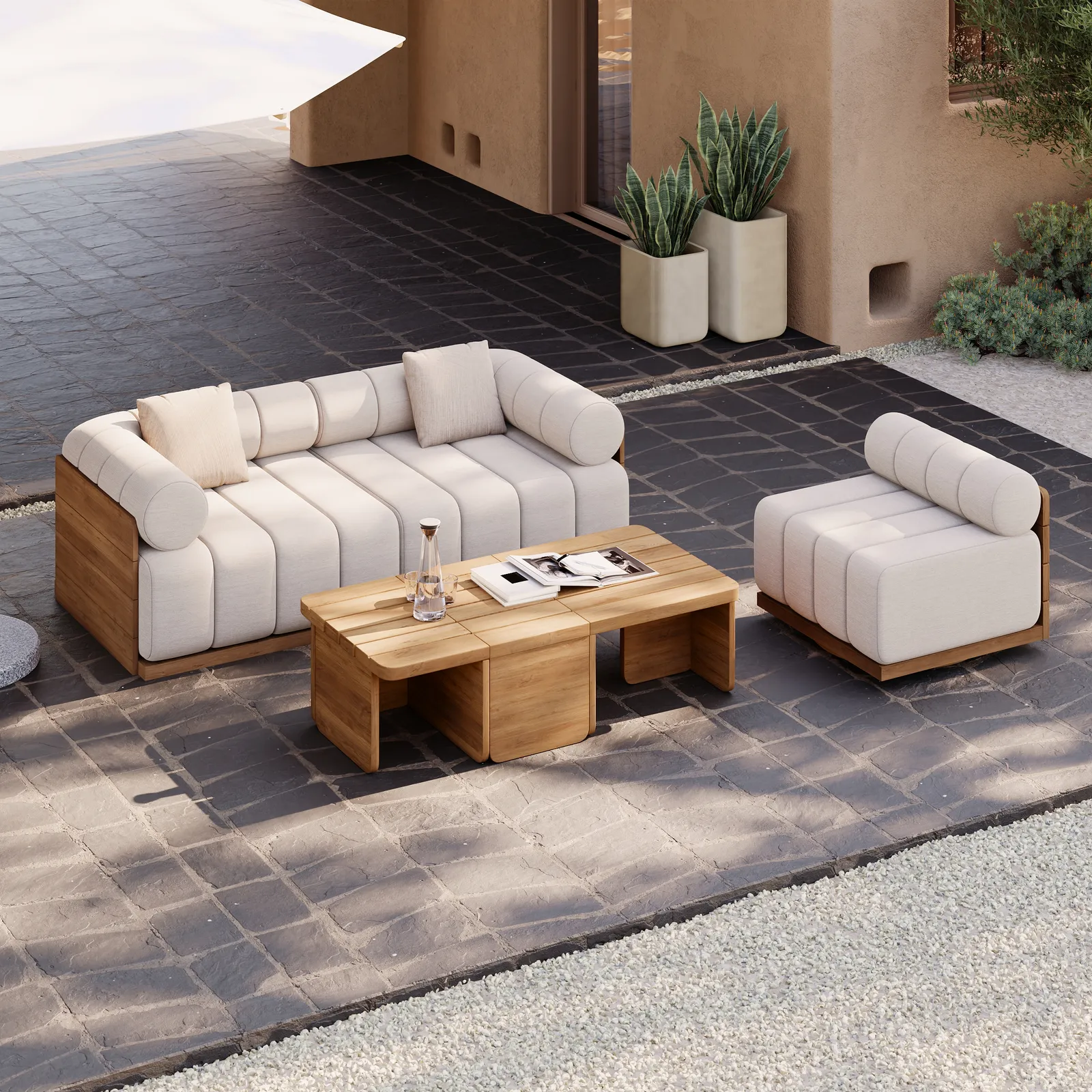 Resaro 6-Piece Outdoor Modular Natural Teak Sectional Fluted Sofa Set