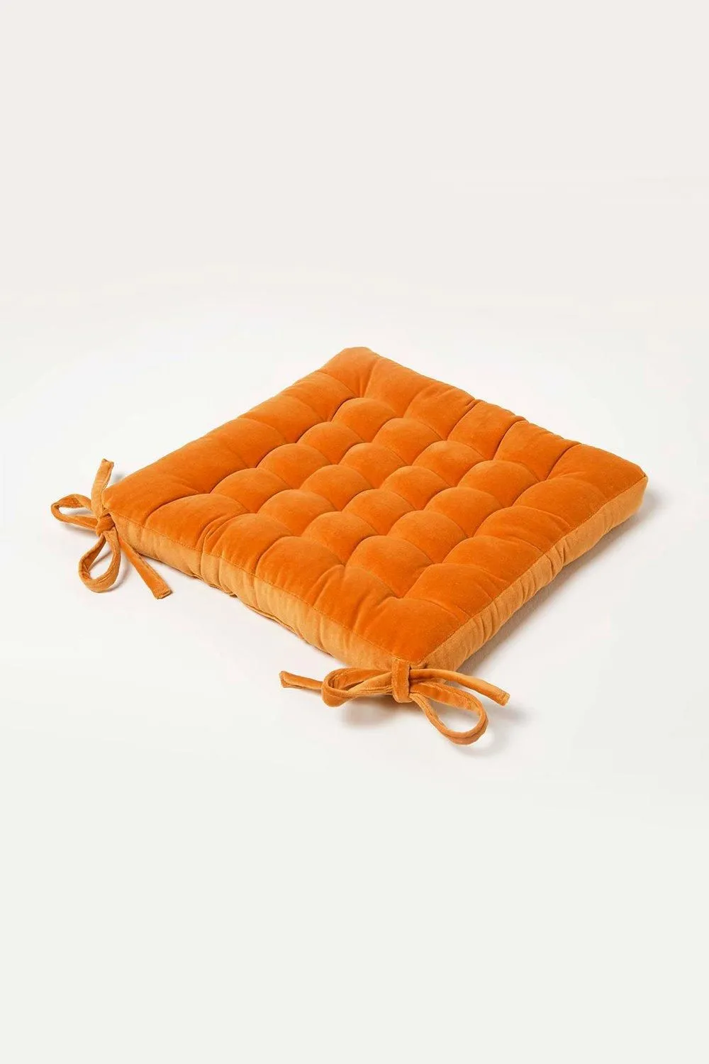 Homescapes Seat Pad Luxury 100% Cotton Velvet Indoor Outdoor Garden Cushion, 40cm in Orange 1