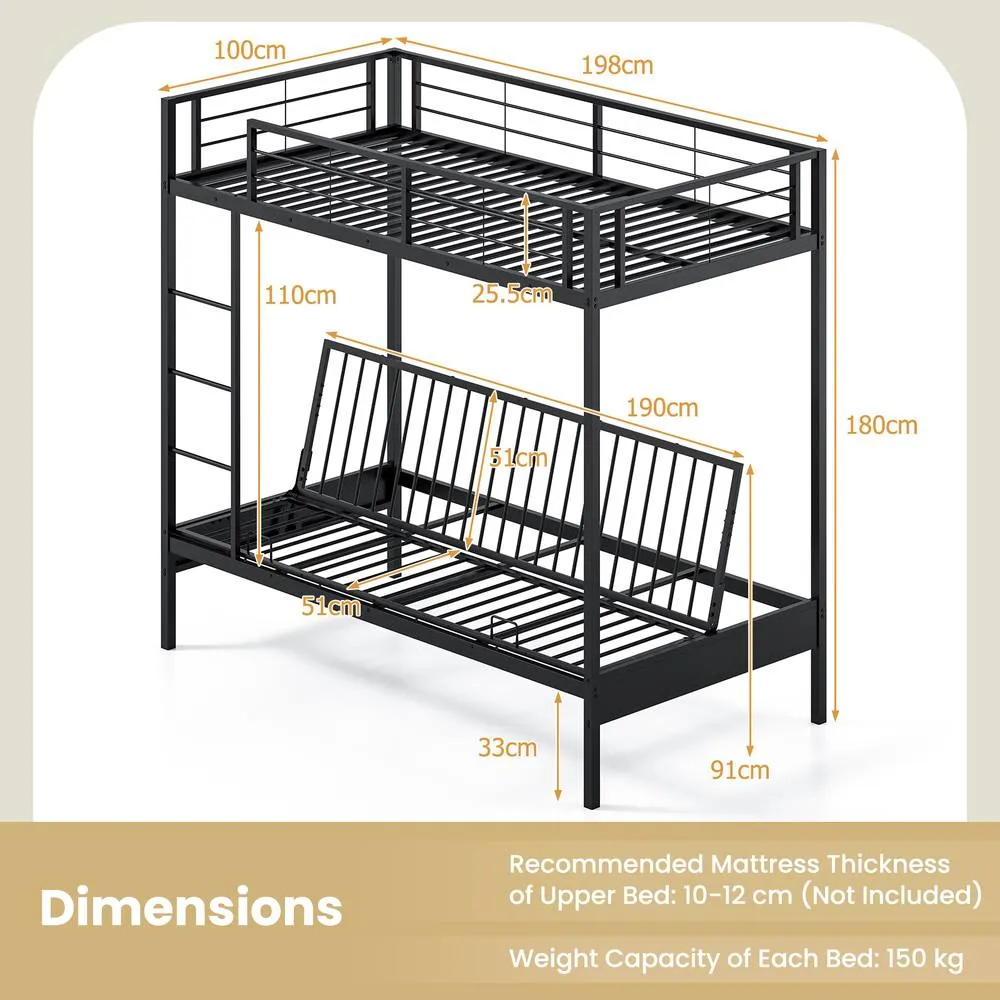 Costway Single Over Futon Bunk Bed Convertible Couch & Bed w/Ladder-Black in Black 2