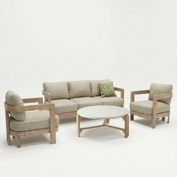 Evora 5 Seater Wood Lounging Set With Coffee Table 2