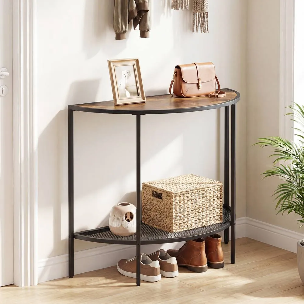Costway 2 Tier Narrow Entryway Table with Storage Shelf in Brown 4
