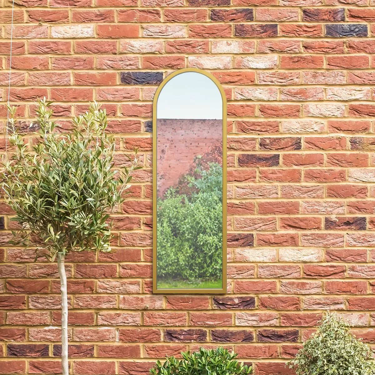 MirrorOutlet Gold Metal Framed Arched Garden Wall Mirror 47" X 16" (120CM X 40CM) 6