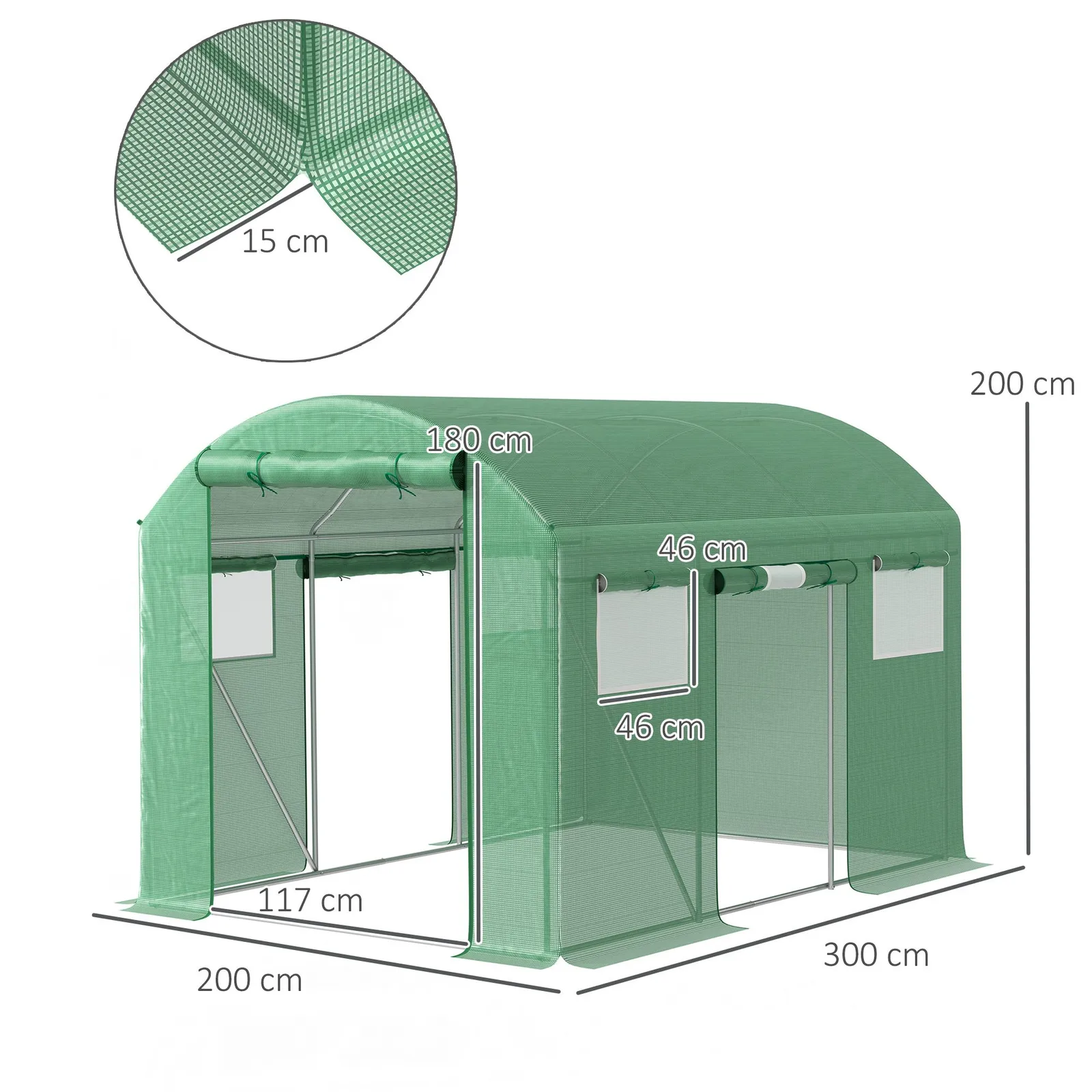 OUTSUNNY Polytunnel Greenhouse with 3 Roll-up Doors, 3 x 2 x 2m, Green 3