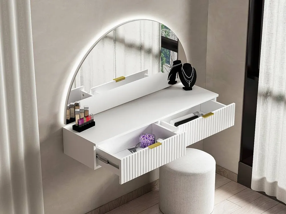 Vente-unique Wall-Mounted Dressing Table With Mirror & Leds - 2 Drawers - White 4