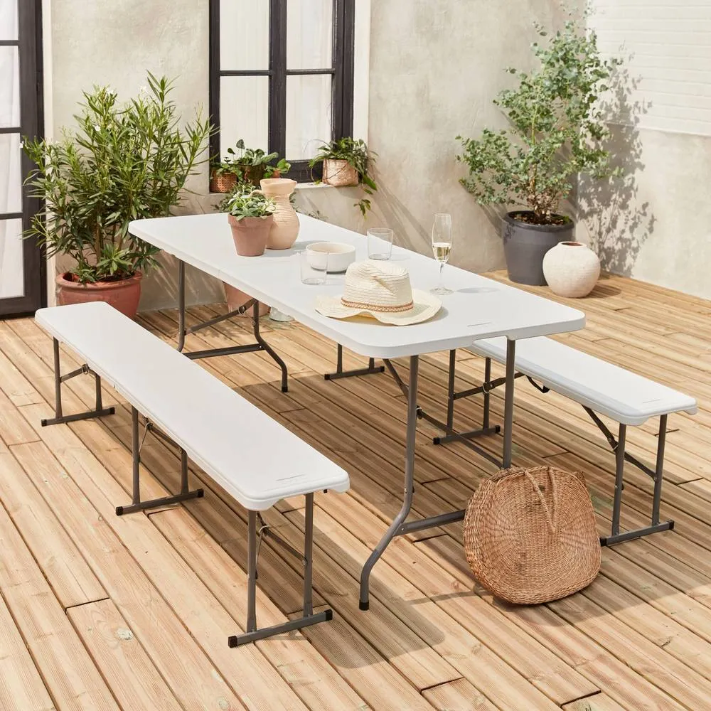 sweeek Foldable plastic reception table with bench in White 3