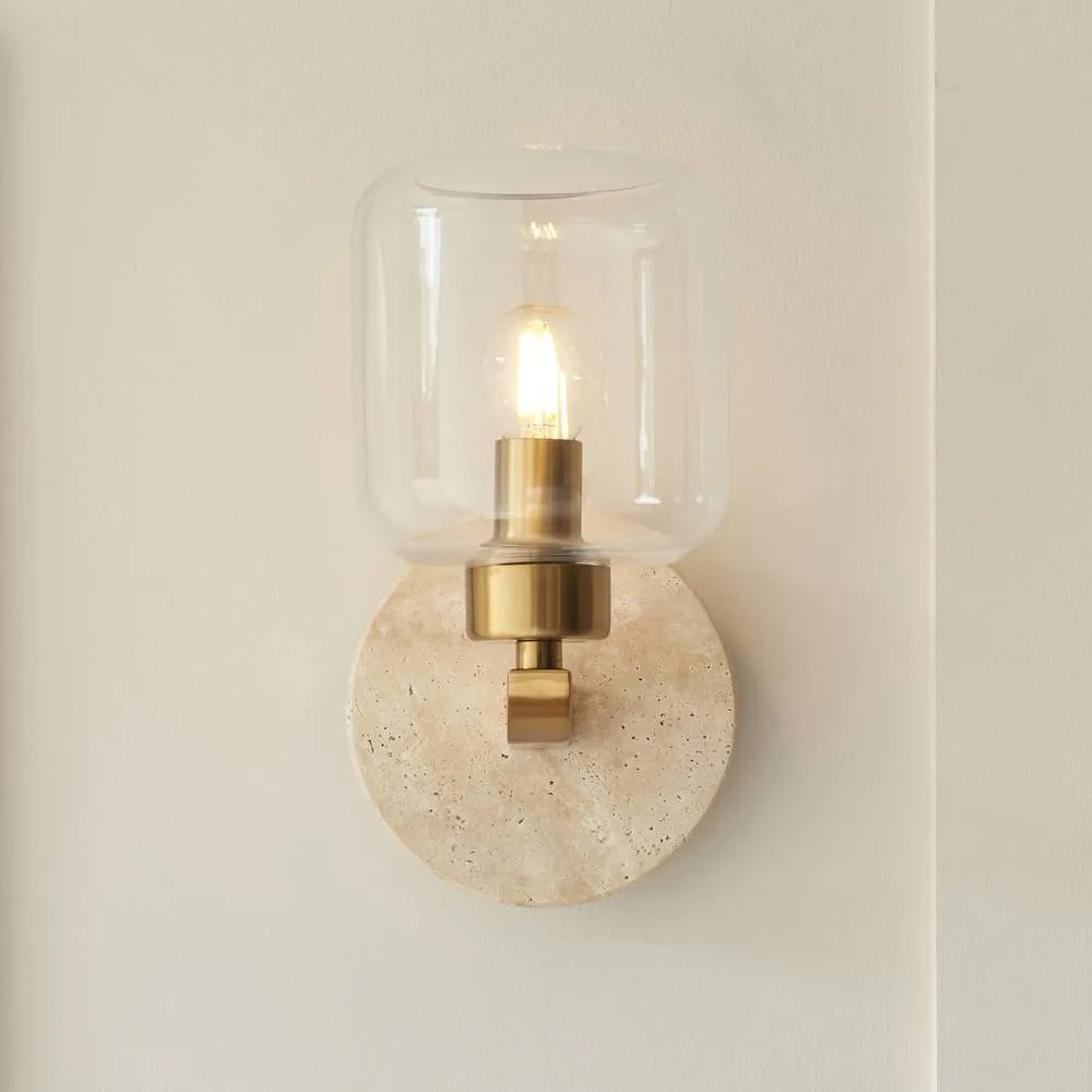 Netlighting Travi Wall Lamp Natural Travertine Vintage Brass & Clear Glass E14 in Gold 3