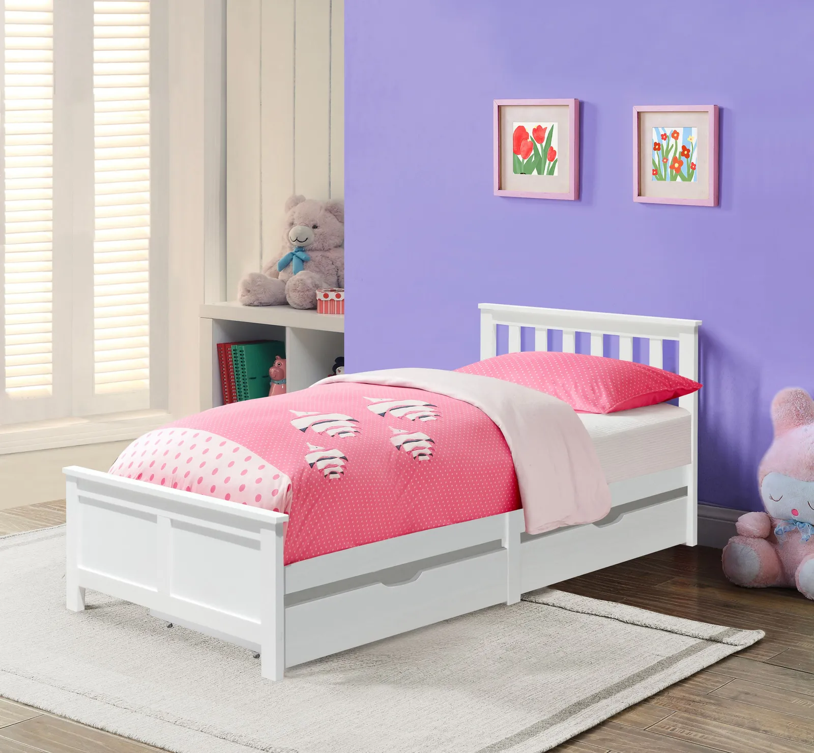 Comfy Living Ltd 3ft Wooden Bedframe With 2 Pull Out Drawers in White 2