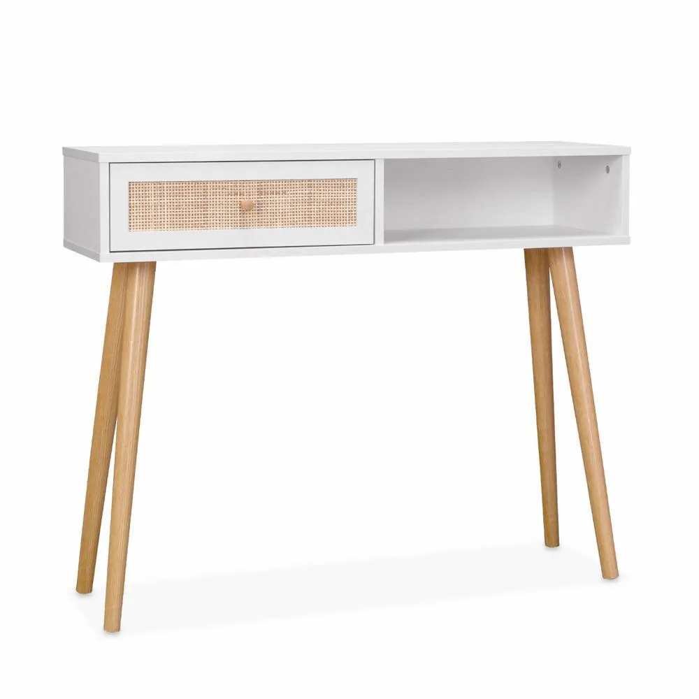 sweeek 100cm wood & cane decor console table in Off-White 2