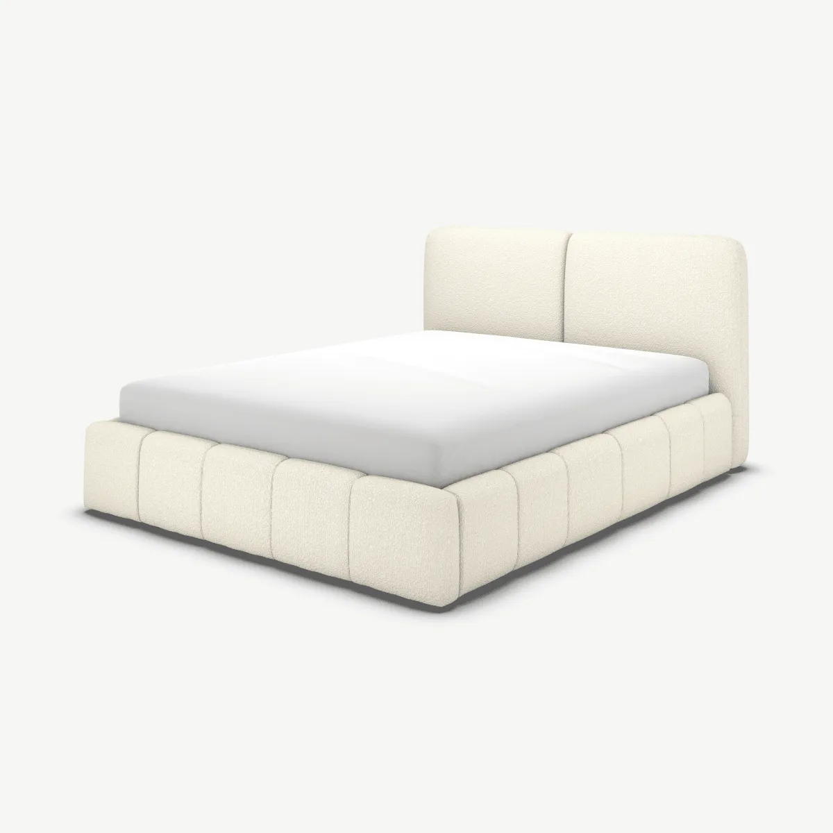 Maxmo King Size Bed with Storage Drawers, Ivory White Boucle