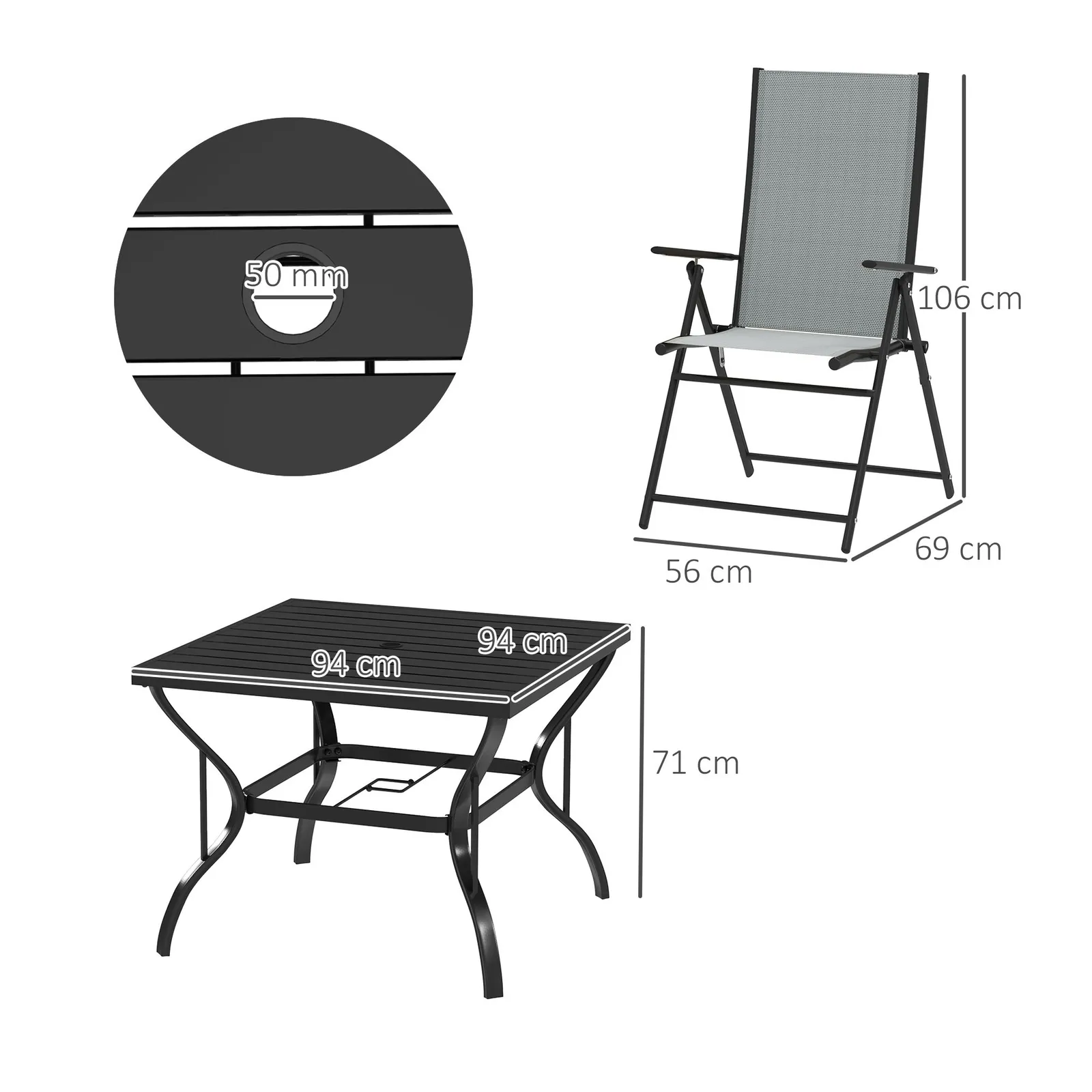 OUTSUNNY 5 PCs Garden Dining Set, Folding Chairs & Metal Top Table, Grey 3