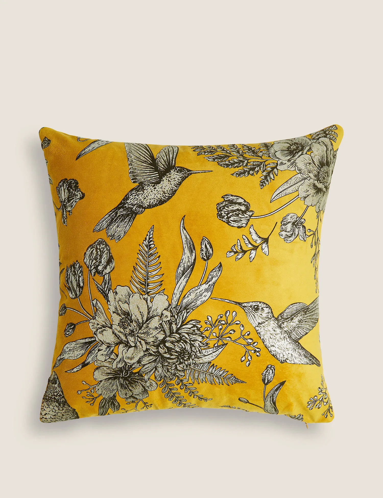 M&S Velvet Foil Bird Metallic Cushion