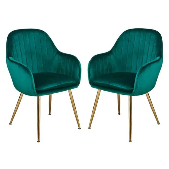 Lara Forest Green Dining Chair With Gold Legs In Pair