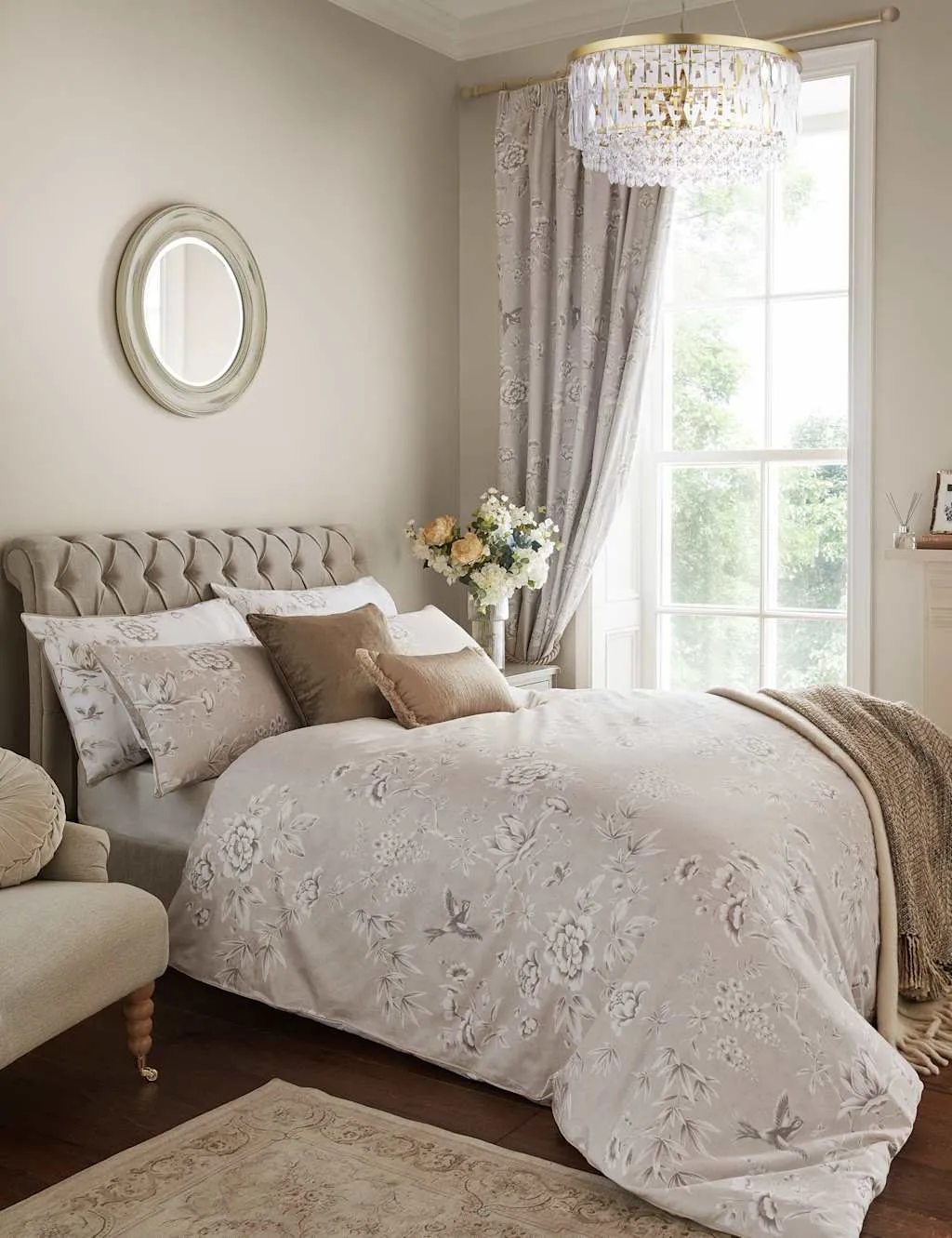 Laura Ashley Pure Cotton Rowsham Garden Bedding Set Natural Mix