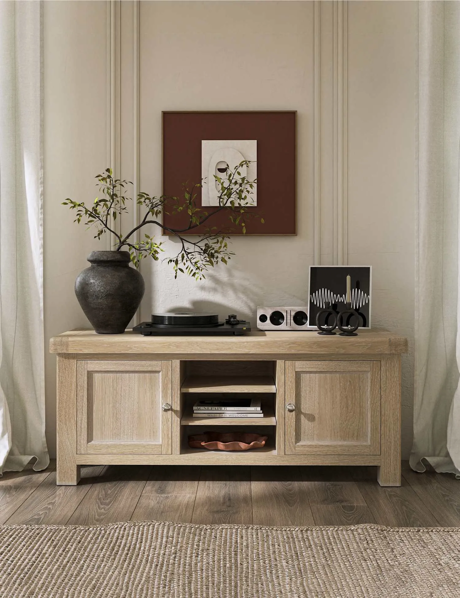 Corndell Normandy White Wash Small TV Unit Neutral
