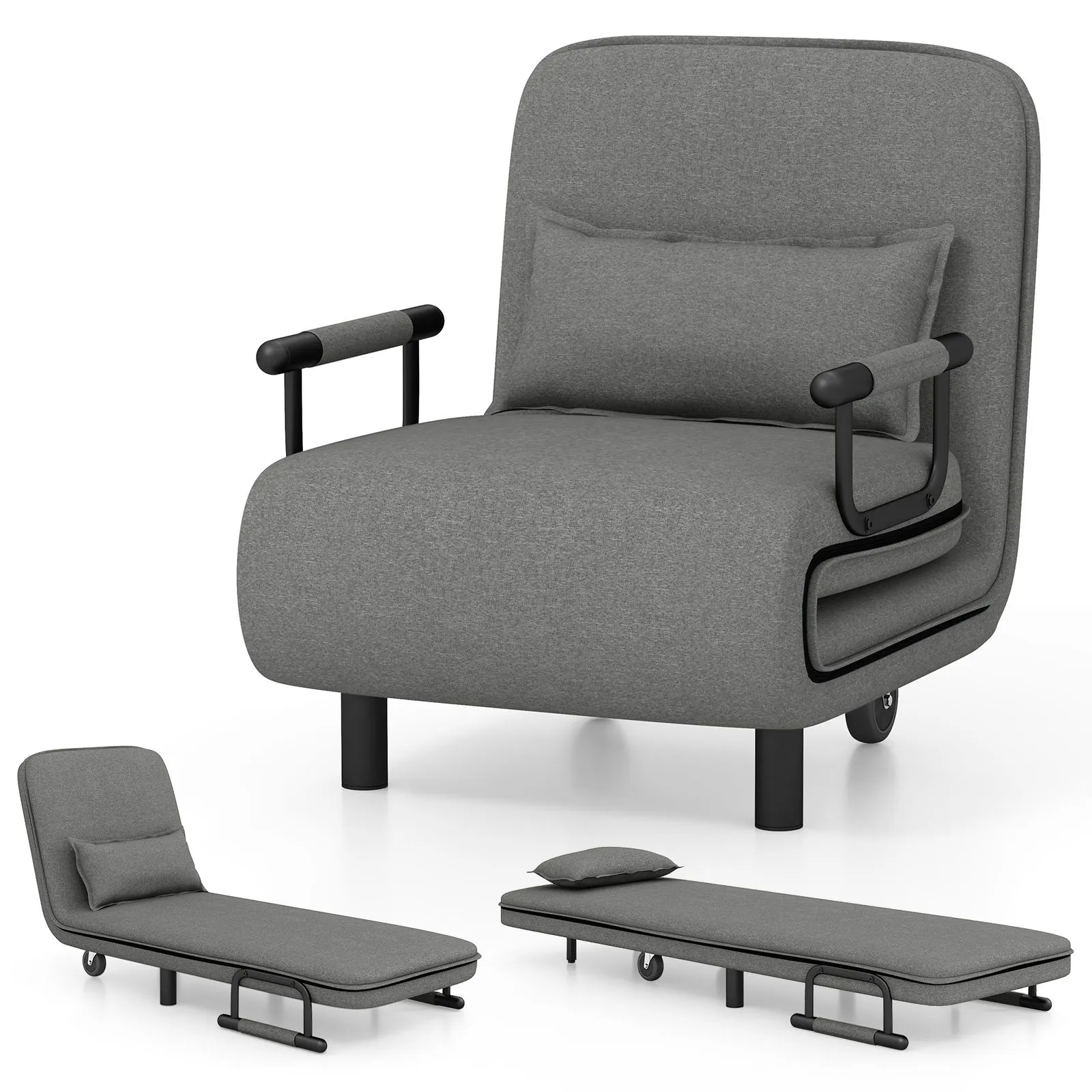 Costway 3-in-1 Convertible Sofa Bed Sleeper Chair w/Lumbar Pillow in Dark Grey 4
