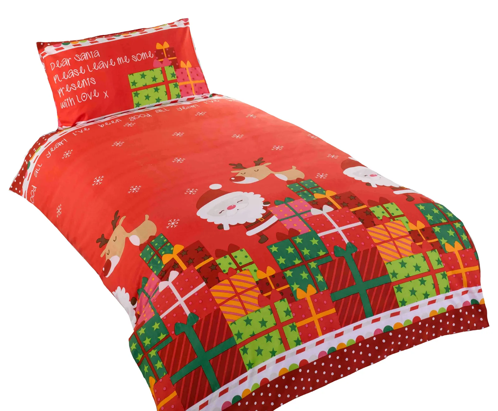 Rapport Home Dear Santa Duvet Cover Set with Pillowcase in Red 2