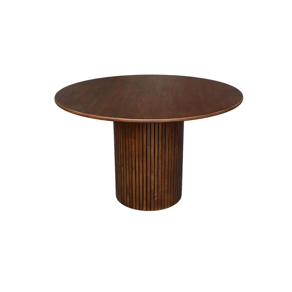 sweeek Round rubberwood dining table & oak veneer 4 seats in Dark Brown 2