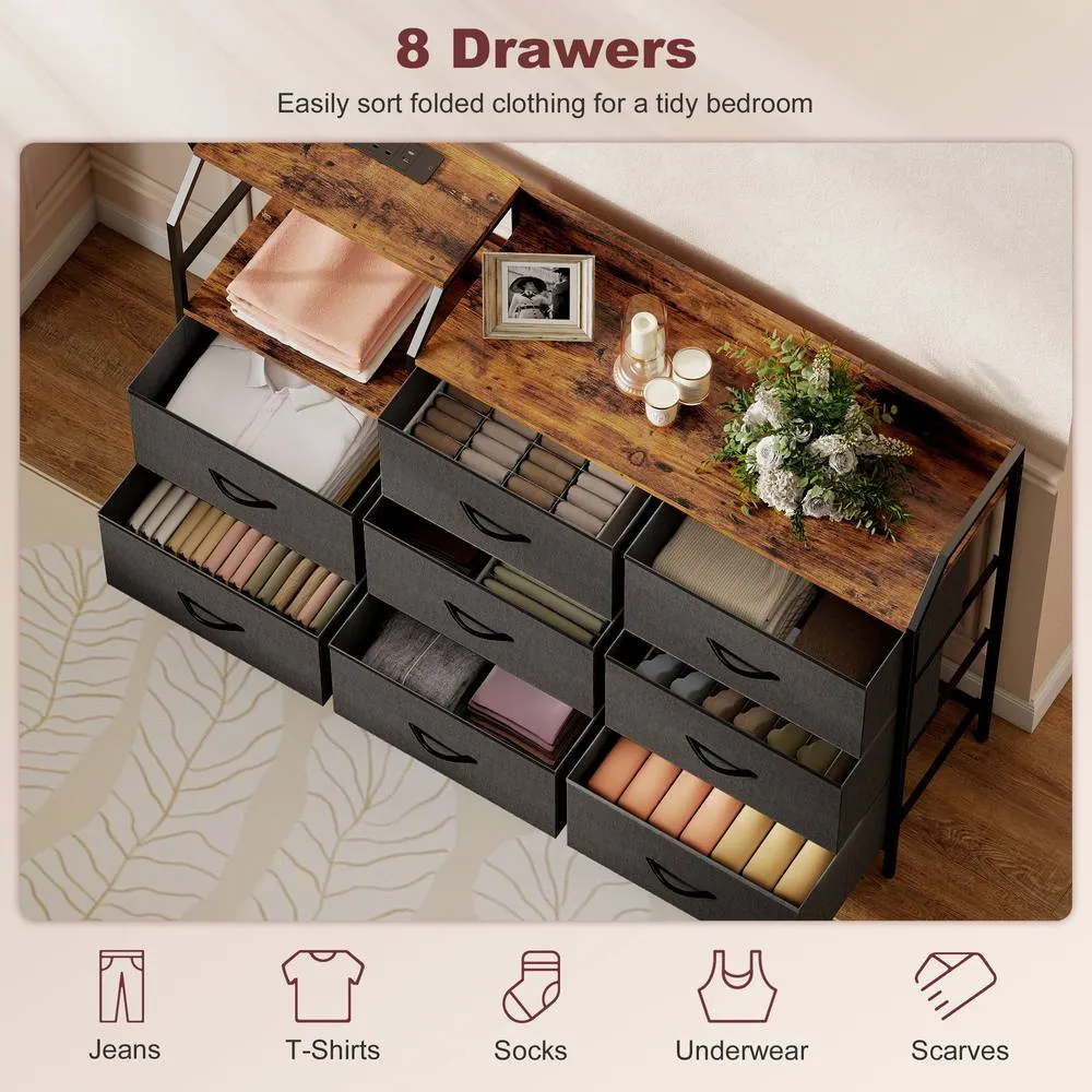 HOMCOM Fabric Chest of Drawers w/ Charging Station for Bedroom Rustic Brown 5