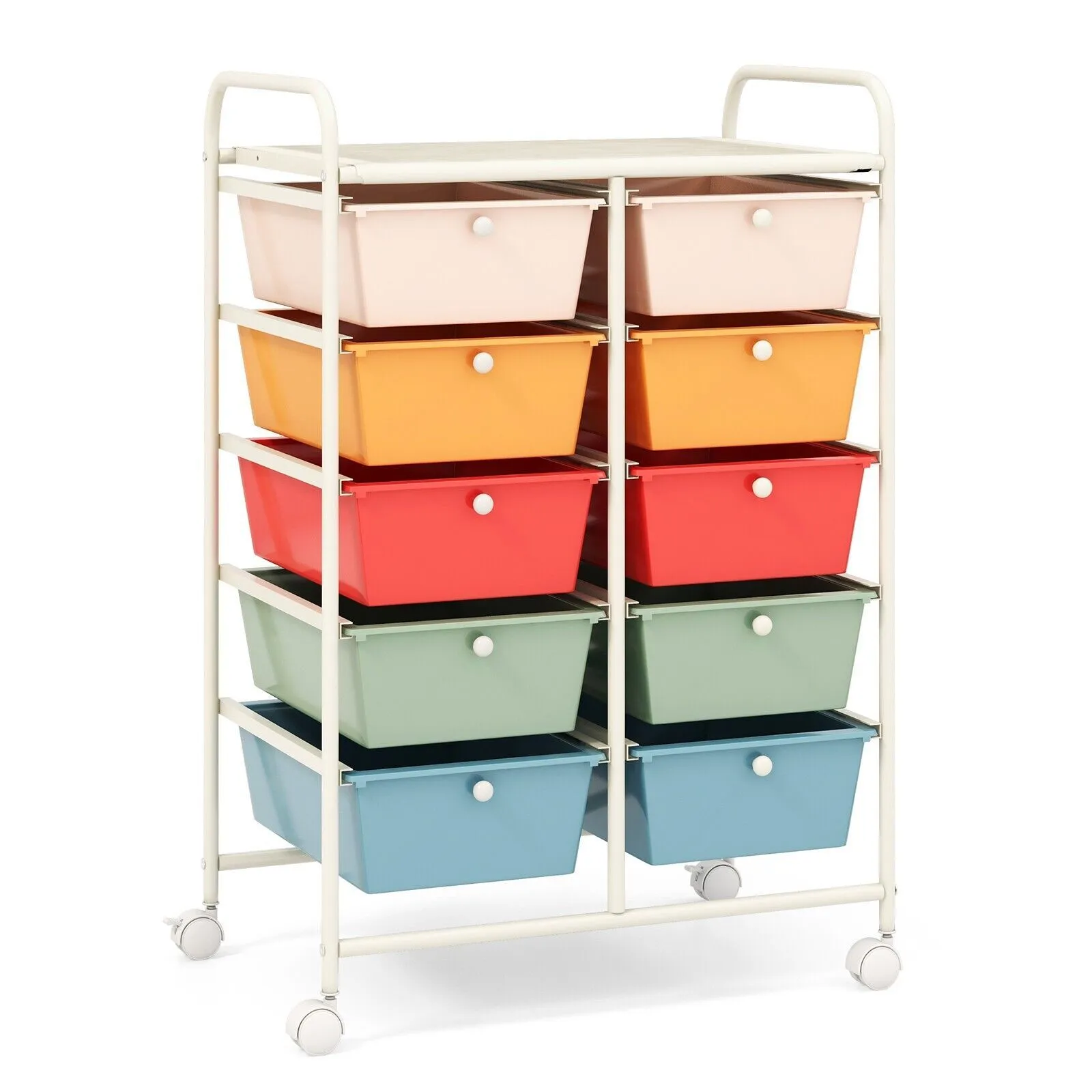 Costway 10 Drawers Storage Trolley Mobile Rolling Utility Cart Home Office Organizer in Green