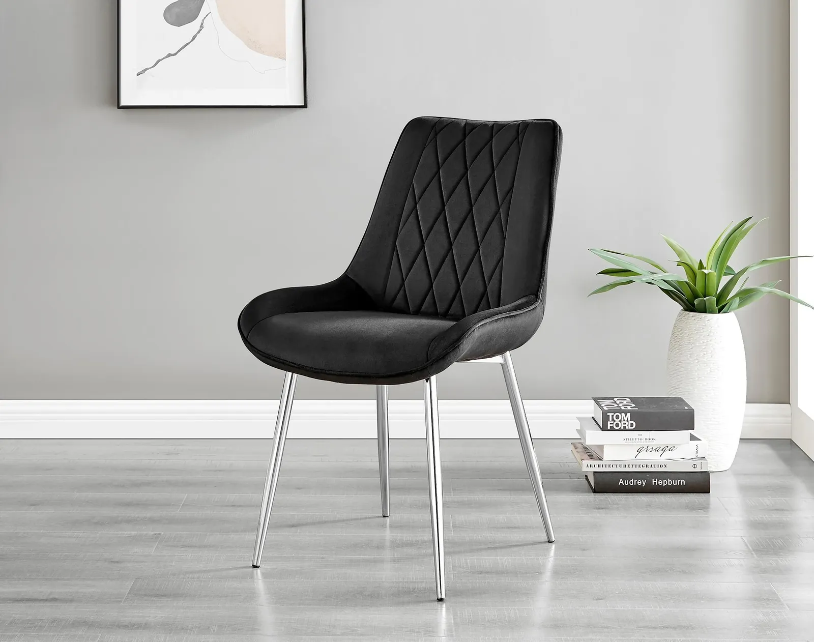 FurnitureboxUK 2x Pesaro Velvet Silver Leg Luxury Dining Chairs in Black 2