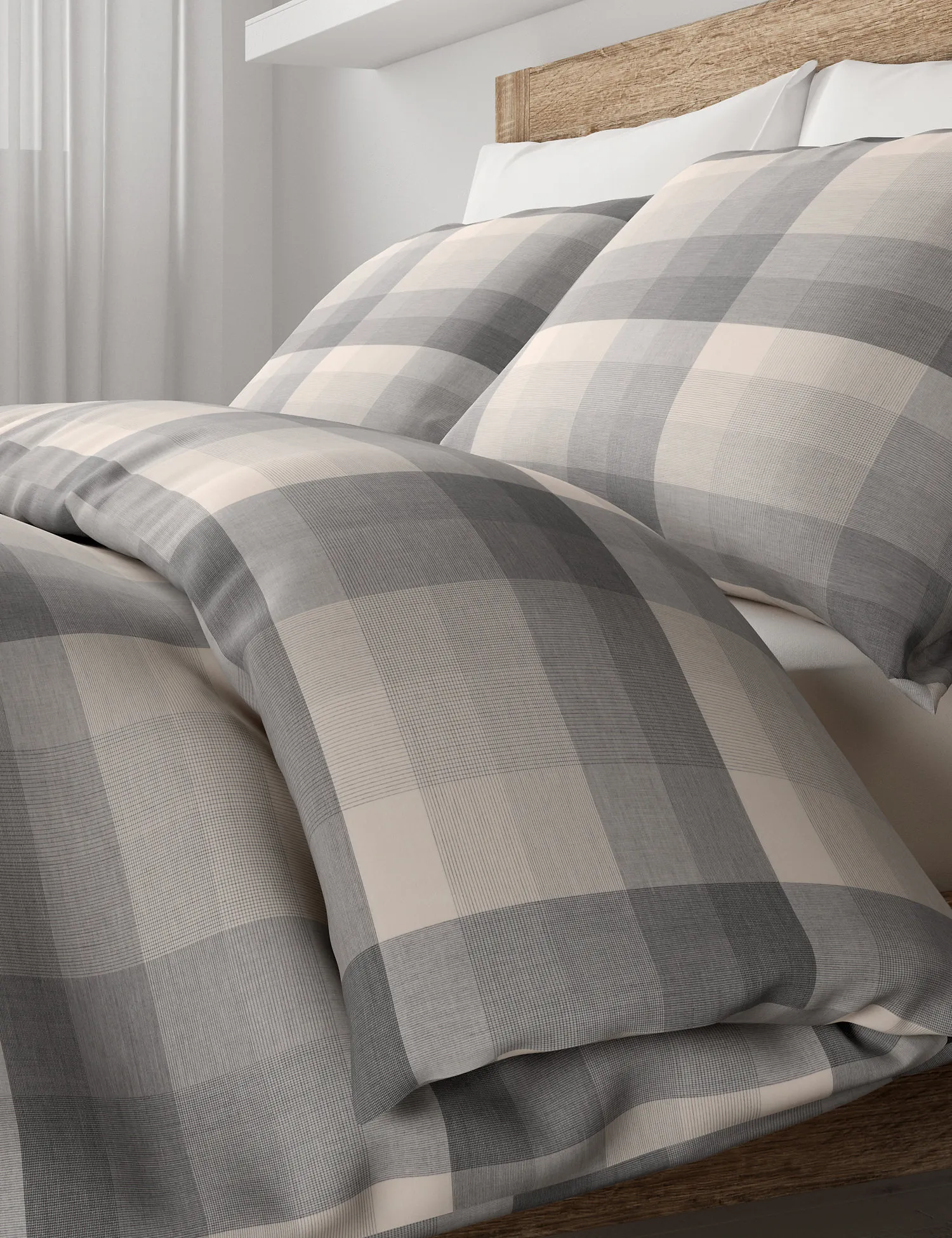 M&S Pure Cotton Checked Bedding Set