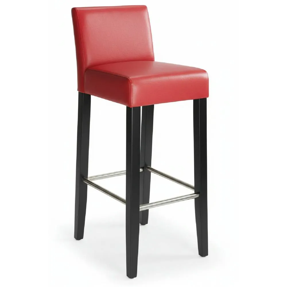 netfurniture Stenory Red Padded Kitchen Breakfast Bar Stool Wooden Frame & Legs