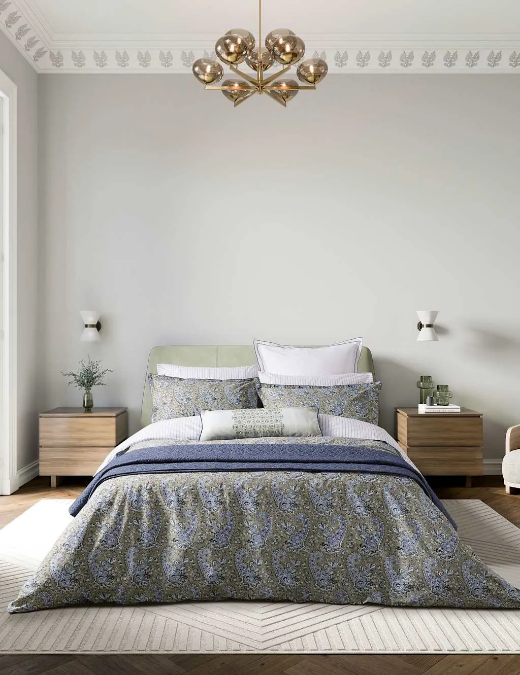 Bedeck of Belfast Pure Cotton Elara Bedding Set Green Mix