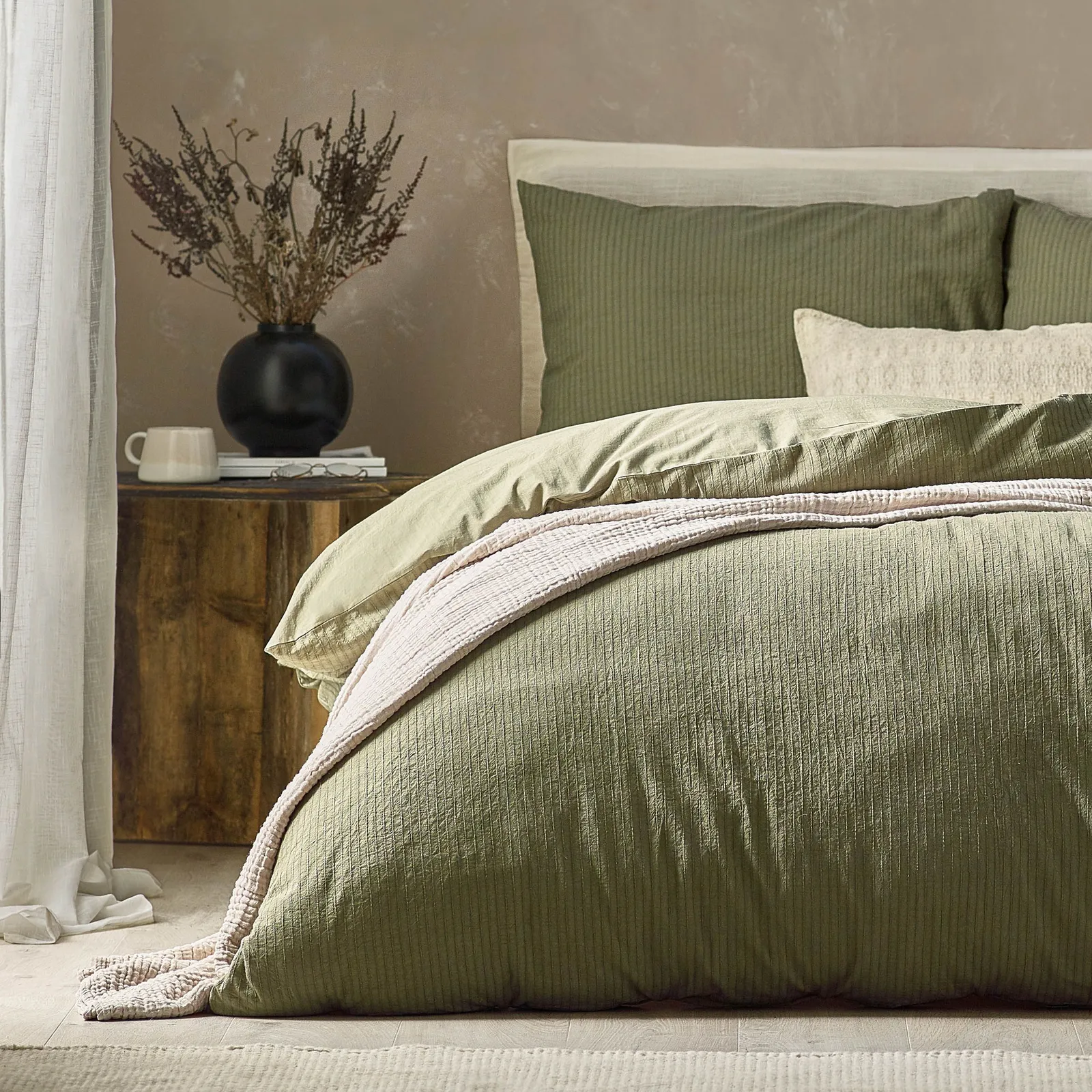 Yard Malton Stripe 100% Cotton Duvet Cover Set in Beige 3
