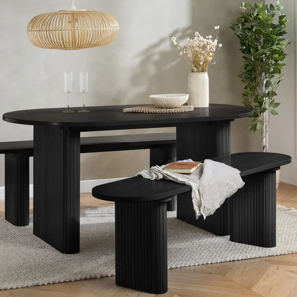 Axel Fluted Oval Dining Table with 2 Benches 1