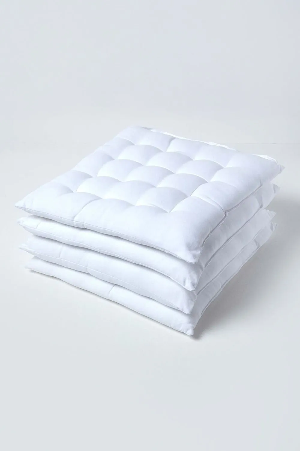 Homescapes 4 Pack Seat Pads Luxury 100% Cotton Indoor Outdoor Garden Cushion, 40cm in White