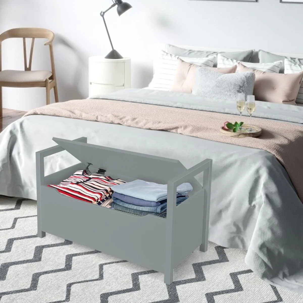 Costway 2 IN1 Wooden Shoe changing Bench Shoe Storage Cabinet Organizer Padded Seat in Grey 2