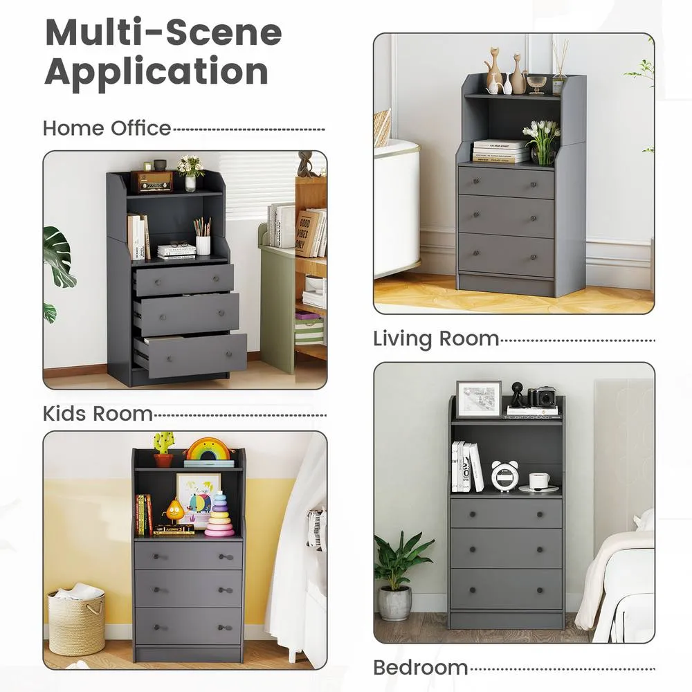 Costway 3-Drawer Dresser Storage Organizer with Shelves-Grey in Grey 6
