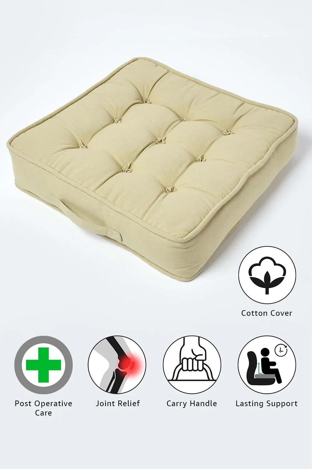 Homescapes Cotton Armchair Booster Cushion in Light Green 2