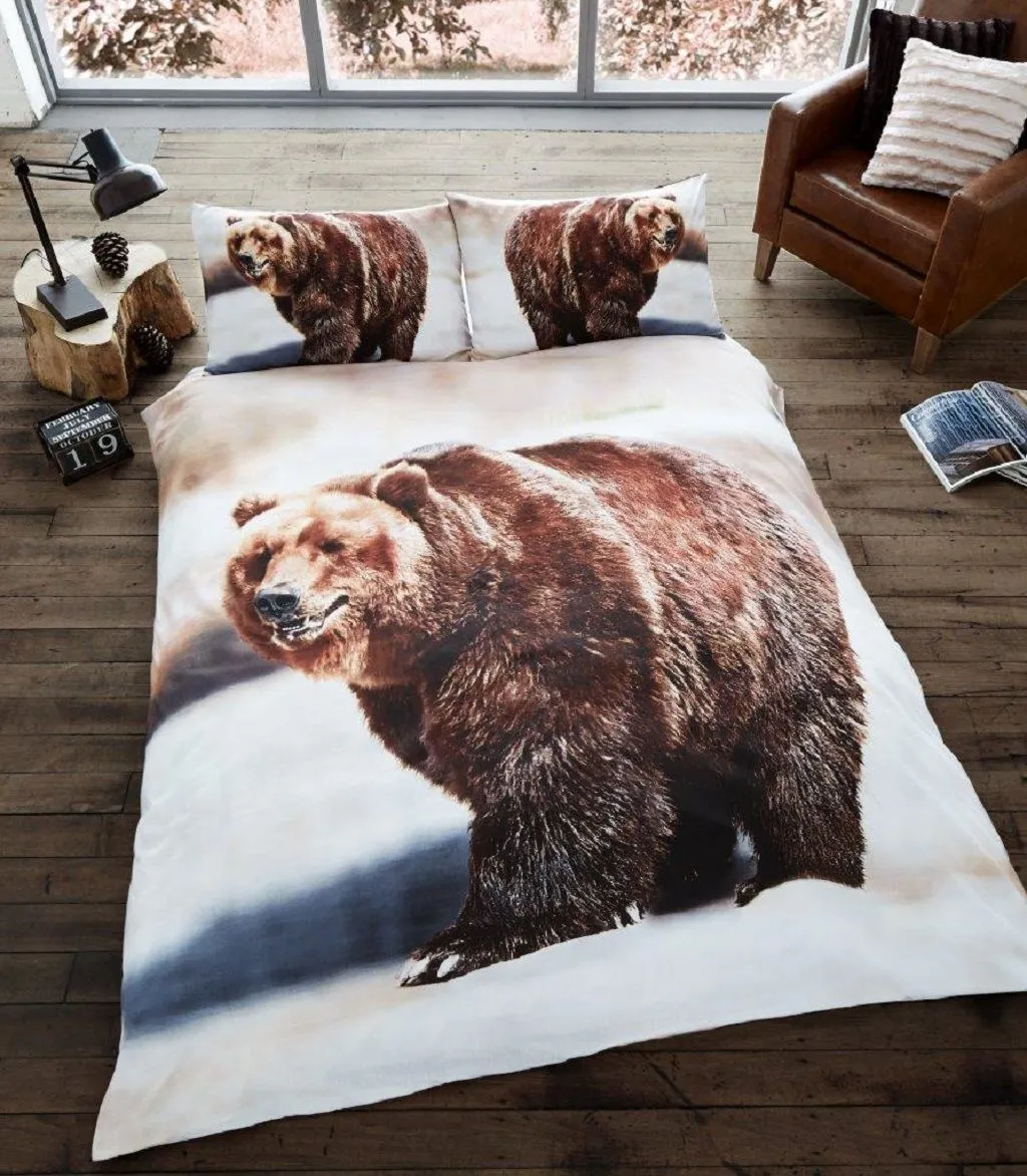 Smart Living 3D Effect Animal Polycotton Printed Duvet Cover Set in Brown 1
